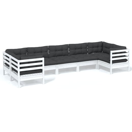 7-tlg. Garten-Lounge-Set mit Kissen Wei Kiefernholz
