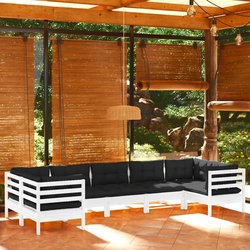 7-tlg. Garten-Lounge-Set mit Kissen Wei Kiefernholz