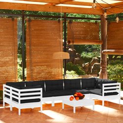 8-tlg. Garten-Lounge-Set mit Kissen Wei Kiefernholz