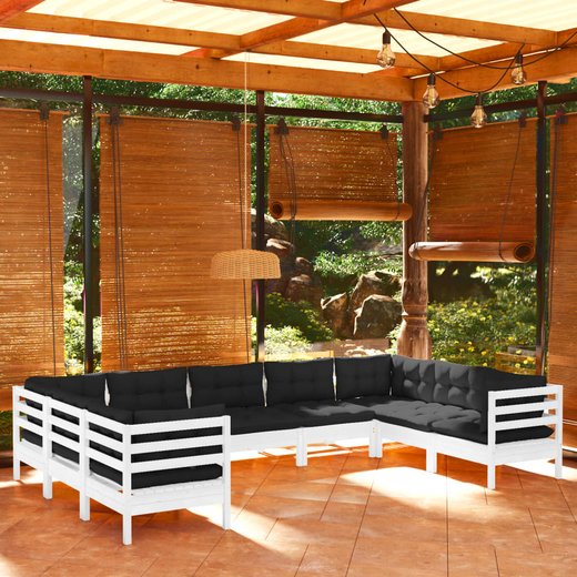 9-tlg. Garten-Lounge-Set mit Kissen Wei Kiefernholz