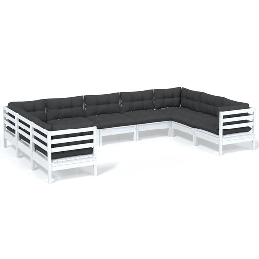 9-tlg. Garten-Lounge-Set mit Kissen Wei Kiefernholz