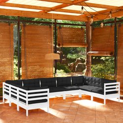 9-tlg. Garten-Lounge-Set mit Kissen Wei Kiefernholz