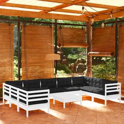 10-tlg. Garten-Lounge-Set mit Kissen Wei Kiefernholz