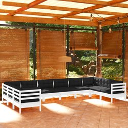 10-tlg. Garten-Lounge-Set mit Kissen Wei Kiefernholz