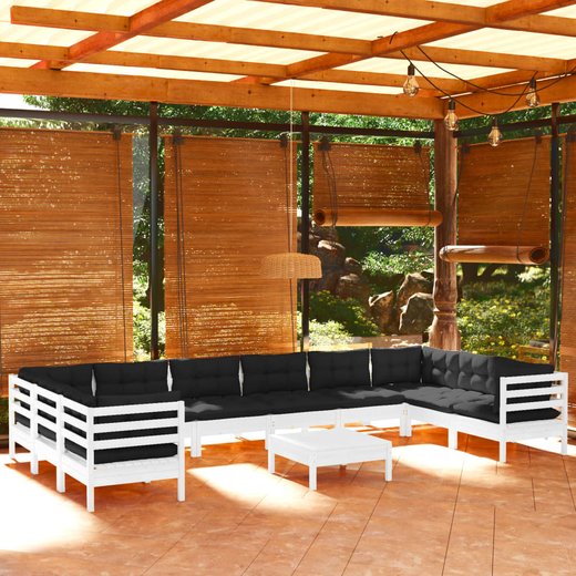 11-tlg. Garten-Lounge-Set mit Kissen Wei Kiefernholz