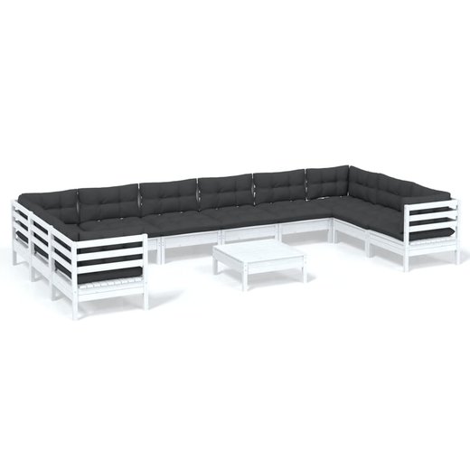 11-tlg. Garten-Lounge-Set mit Kissen Wei Kiefernholz