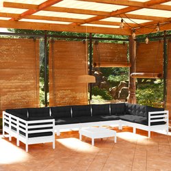 11-tlg. Garten-Lounge-Set mit Kissen Wei Kiefernholz