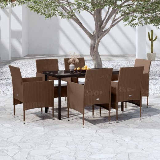 7-tlg. Garten-Essgruppe mit Kissen Braun und Schwarz