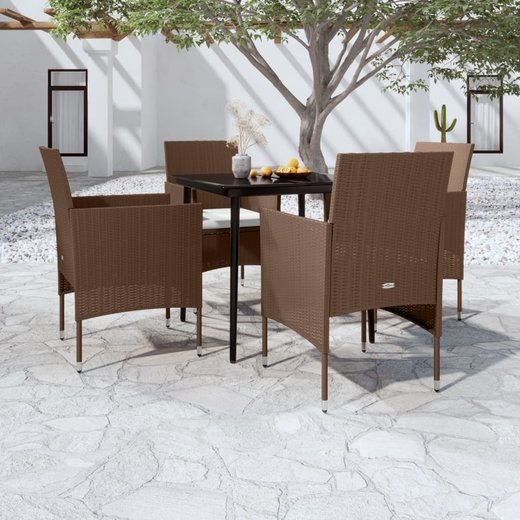 5-tlg. Garten-Essgruppe mit Kissen Braun und Schwarz