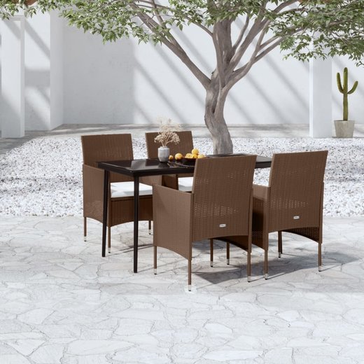 5-tlg. Garten-Essgruppe mit Kissen Braun und Schwarz