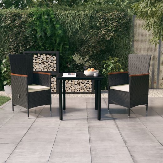 3-tlg. Garten-Essgruppe mit Kissen Schwarz