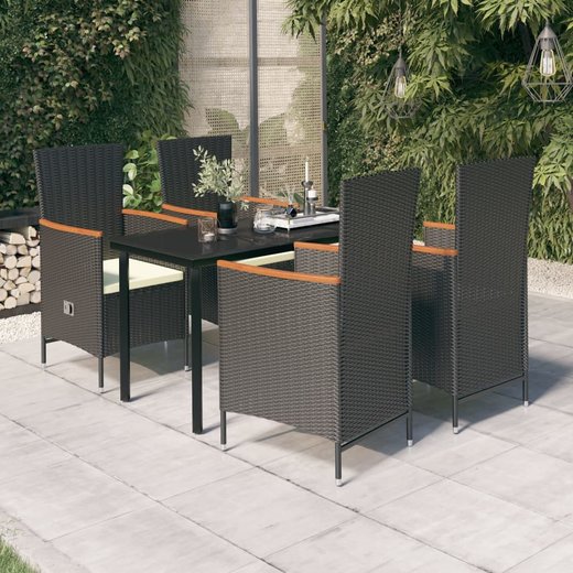 5-tlg. Garten-Essgruppe mit Kissen Schwarz