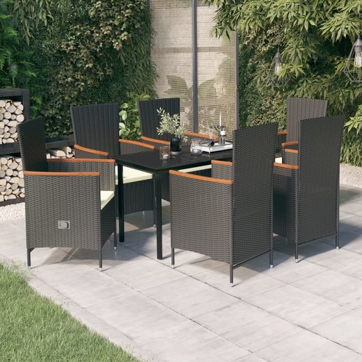 7-tlg. Garten-Essgruppe mit Kissen Schwarz
