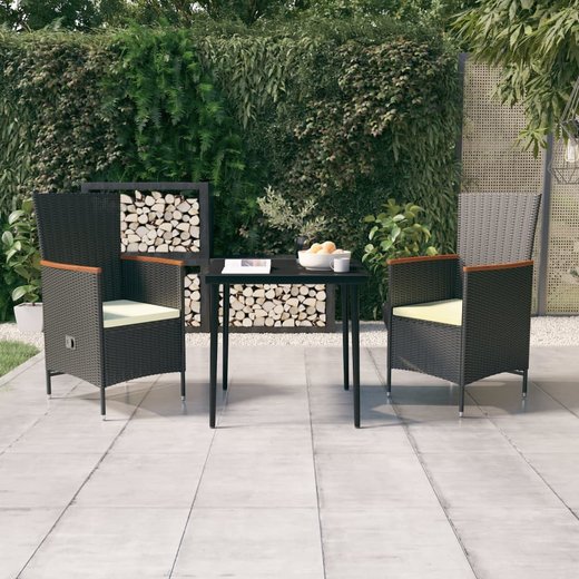 3-tlg. Garten-Essgruppe mit Kissen Schwarz