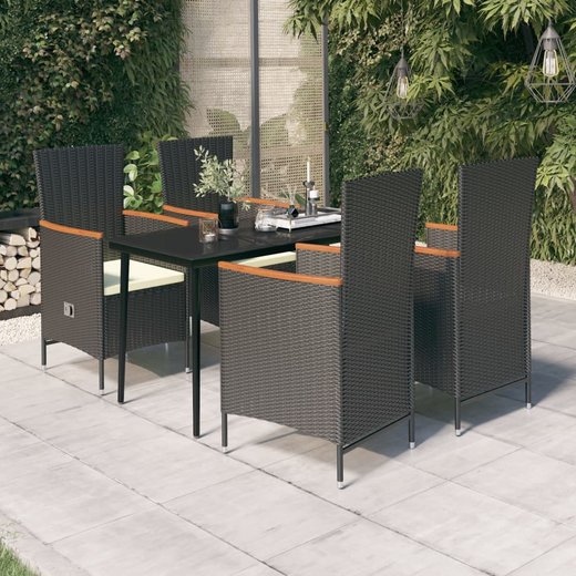 5-tlg. Garten-Essgruppe mit Kissen Schwarz