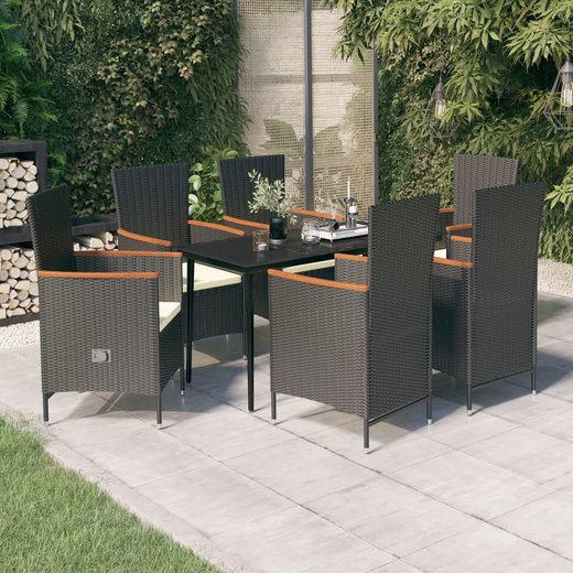 7-tlg. Garten-Essgruppe mit Kissen Schwarz
