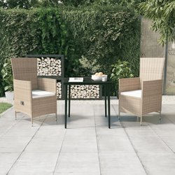 3-tlg. Garten-Essgruppe mit Kissen Beige