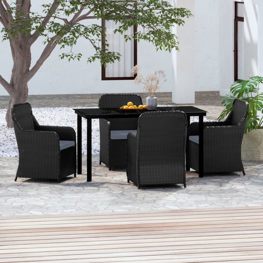 5-tlg. Garten-Essgruppe mit Kissen Schwarz