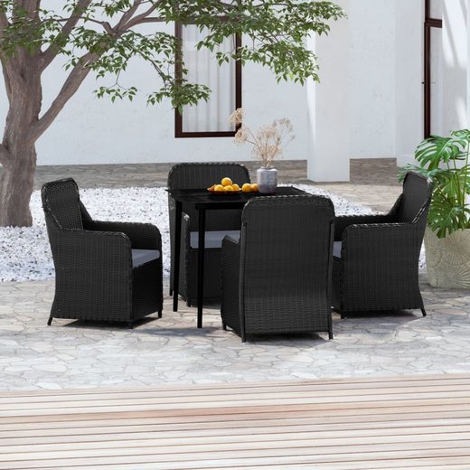 5-tlg. Garten-Essgruppe mit Kissen Schwarz