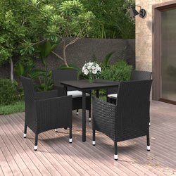 5-tlg. Garten-Essgruppe mit Auflagen Poly Rattan und Glas