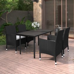5-tlg. Garten-Essgruppe mit Auflagen Poly Rattan und Glas