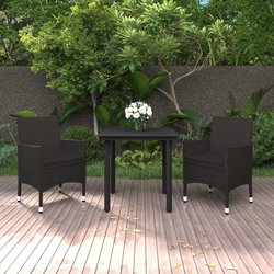 3-tlg. Garten-Essgruppe mit Auflagen Poly Rattan und Glas