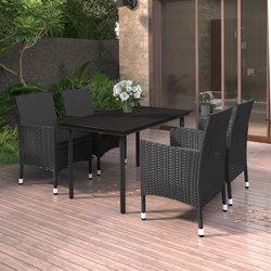 5-tlg. Garten-Essgruppe mit Auflagen Poly Rattan und Glas