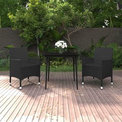 3-tlg. Garten-Essgruppe mit Auflagen Poly Rattan und Glas