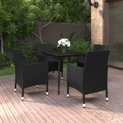5-tlg. Garten-Essgruppe mit Auflagen Poly Rattan und Glas