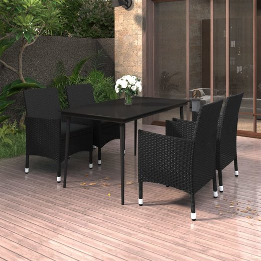 5-tlg. Garten-Essgruppe mit Auflagen Poly Rattan und Glas