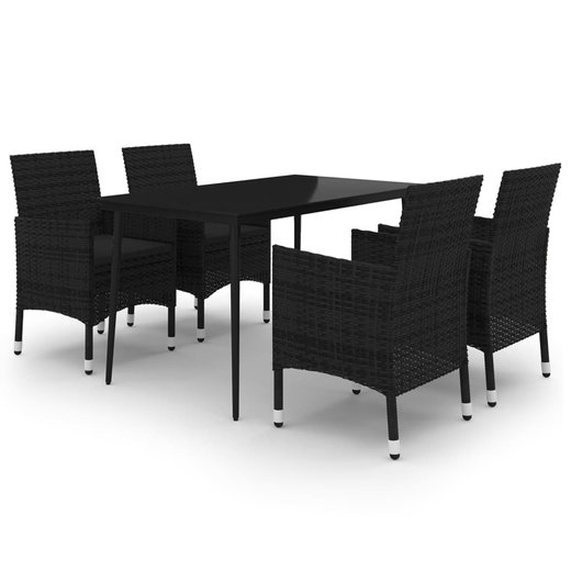5-tlg. Garten-Essgruppe mit Auflagen Poly Rattan und Glas