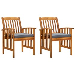 Garten-Esssthle 2 Stk. mit Kissen Massivholz Akazie