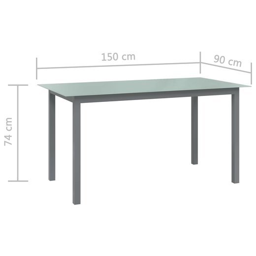 Gartentisch Hellgrau 150x90x74 cm Aluminium und Glas