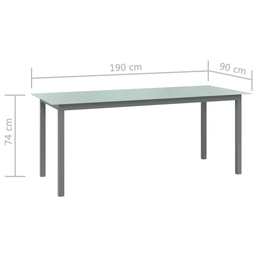 Gartentisch Hellgrau 190x90x74 cm Aluminium und Glas