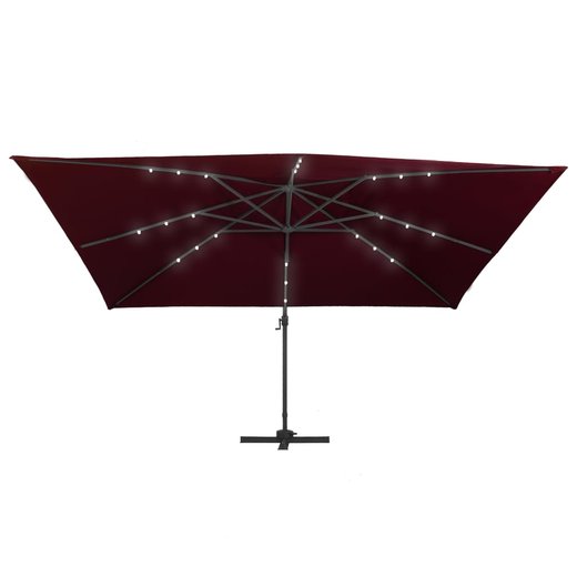 Ampelschirm mit LED-Leuchten Bordeauxrot 400x300 cm