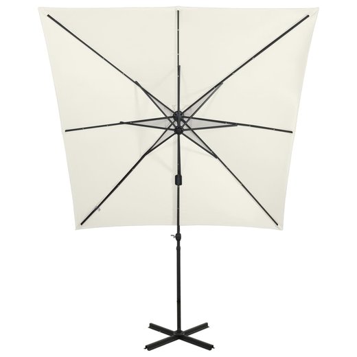 Ampelschirm mit Mast und LED-Leuchten Sandfarben 250 cm