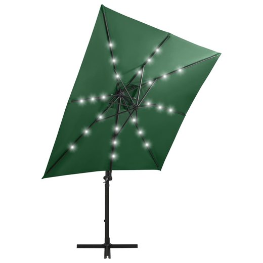 Ampelschirm mit Mast und LED-Leuchten Grn 250 cm