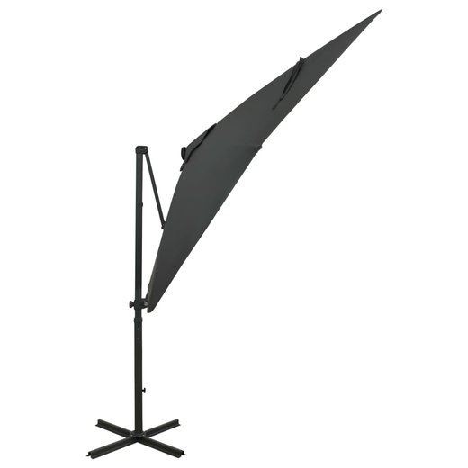 Ampelschirm mit Mast und LED-Leuchten Anthrazit 250 cm