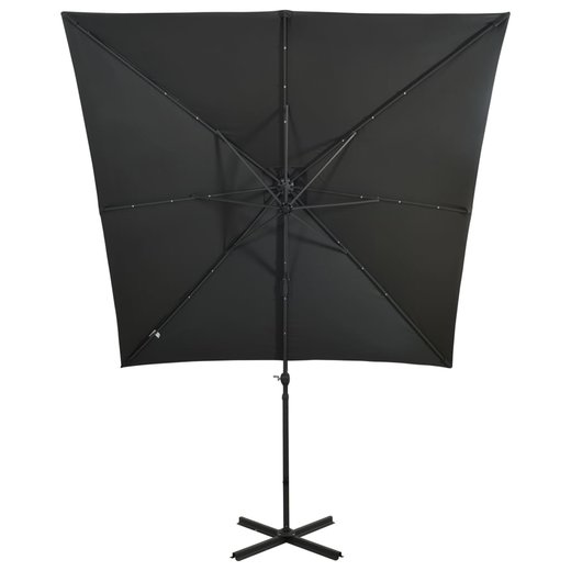 Ampelschirm mit Mast und LED-Leuchten Anthrazit 250 cm