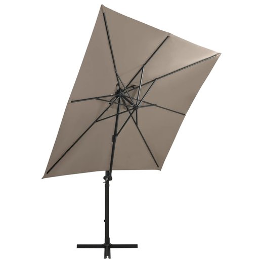 Ampelschirm mit Mast und LED-Leuchten Taupe 250 cm