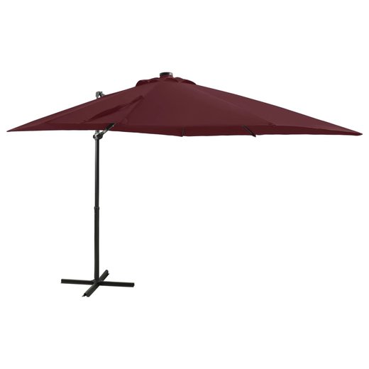 Ampelschirm mit Mast und LED-Leuchten Bordeauxrot 250 cm