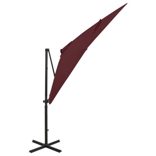 Ampelschirm mit Mast und LED-Leuchten Bordeauxrot 250 cm