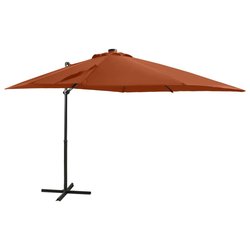 Ampelschirm mit Mast und LED-Leuchten Terracotta-Rot 250 cm