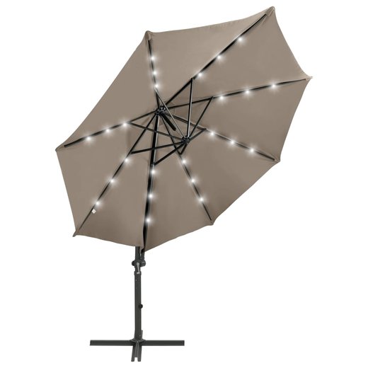 Ampelschirm mit Mast und LED-Leuchten Taupe 300 cm