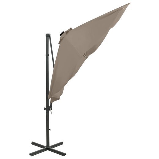 Ampelschirm mit Mast und LED-Leuchten Taupe 300 cm