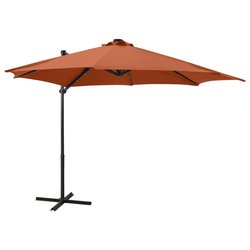 Ampelschirm mit Mast und LED-Leuchten Terracotta-Rot 300 cm
