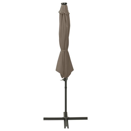 Ampelschirm mit Mast und LED-Leuchten Taupe 300 cm