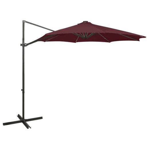 Ampelschirm mit Mast und LED-Leuchten Bordeauxrot 300 cm