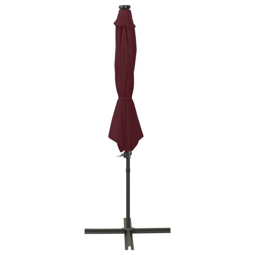 Ampelschirm mit Mast und LED-Leuchten Bordeauxrot 300 cm