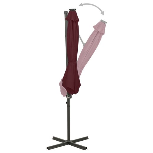 Ampelschirm mit Mast und LED-Leuchten Bordeauxrot 300 cm